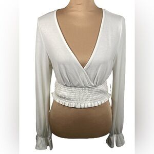 Altar'd State‎ White Ruffled Wrap Smocked Crop Top NWT Small